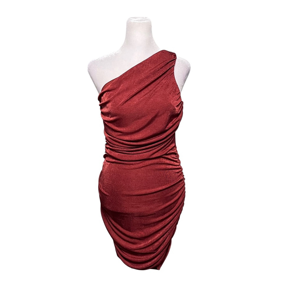 Lucy In the Sky Rust Orange One Shoulder Dress Size Medium - Picture 4 of 10
